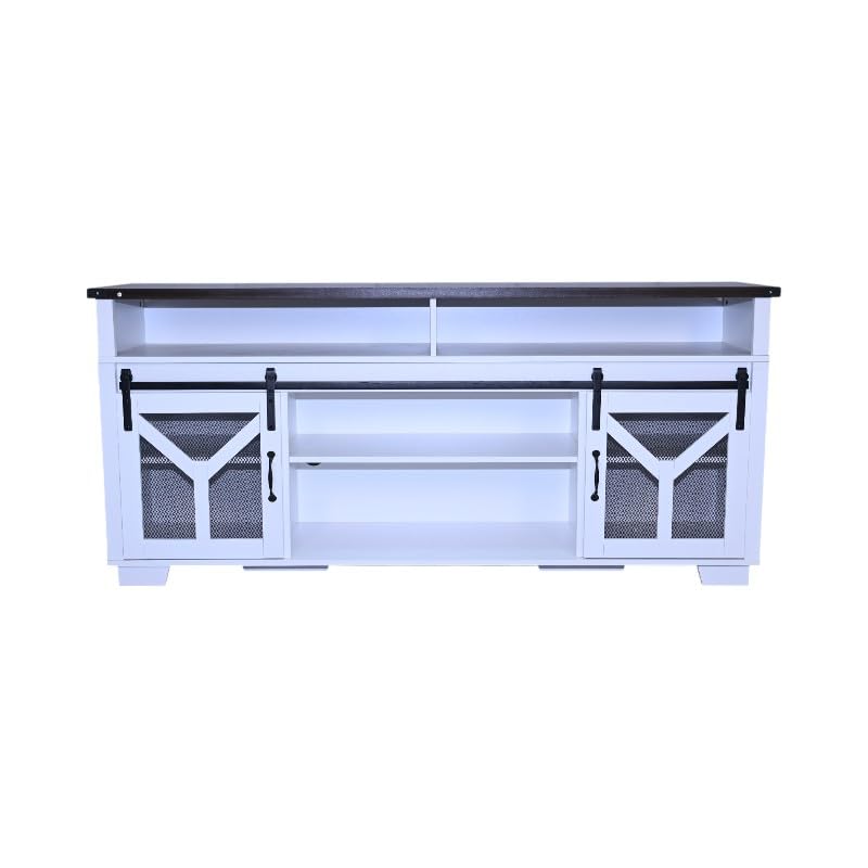 White Walnut Media Storage Cabinet with LED Light Strips U99327