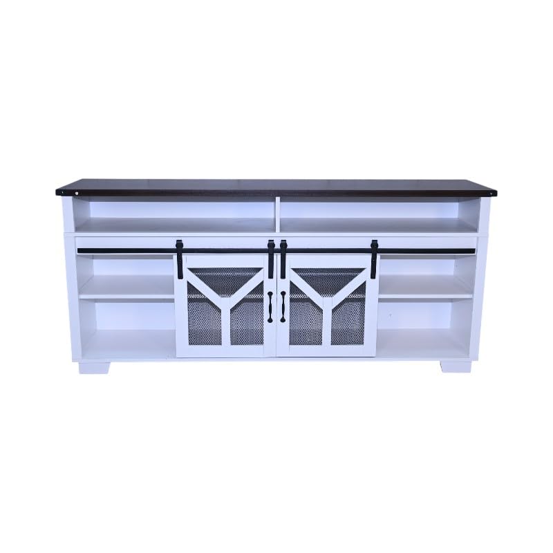 White Walnut Media Storage Cabinet with LED Light Strips U99327