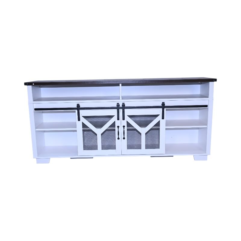 White Walnut Media Storage Cabinet with LED Light Strips U99327