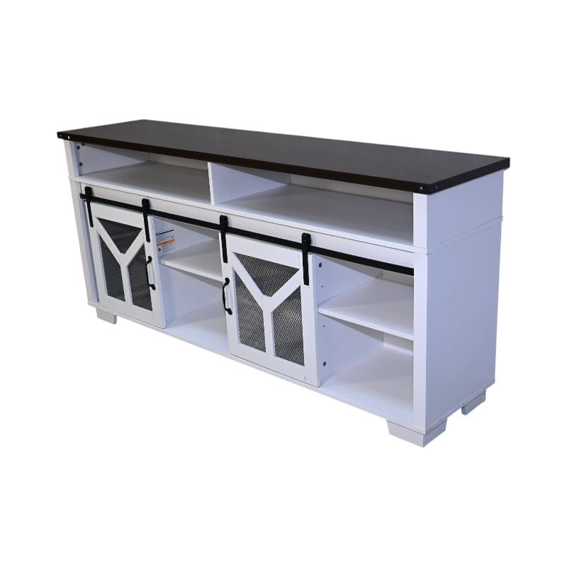 White Walnut Media Storage Cabinet with LED Light Strips U99327