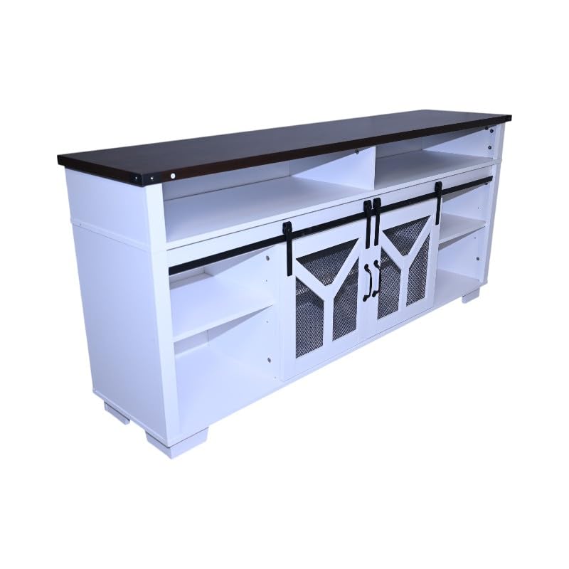 White Walnut Media Storage Cabinet with LED Light Strips U99327