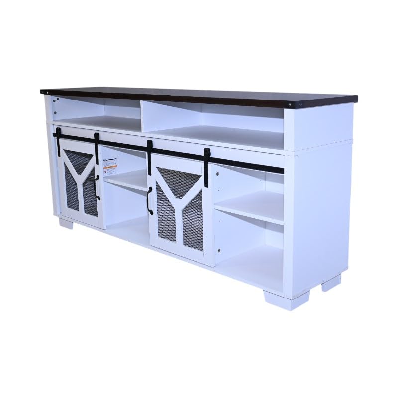 White Walnut Media Storage Cabinet with LED Light Strips U99327