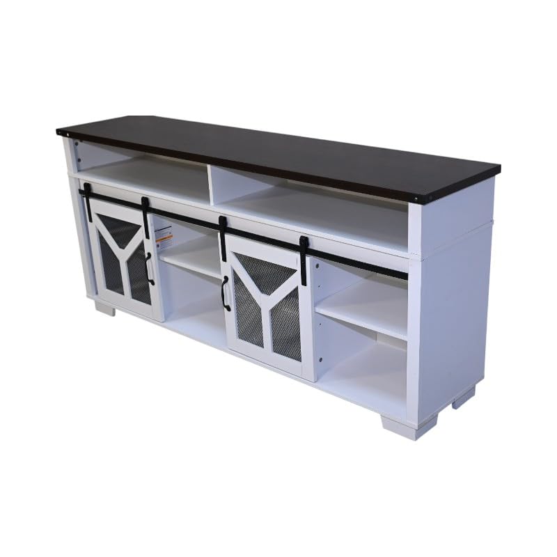 White Walnut Media Storage Cabinet with LED Light Strips U99327