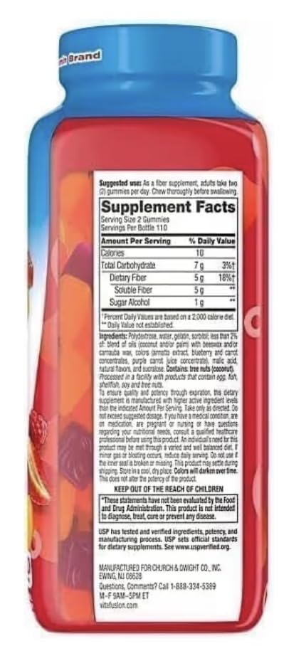 Sugar Free Peach Raspberry BlackBerry Fiber Gummies 220 Count 2 Pack L920417