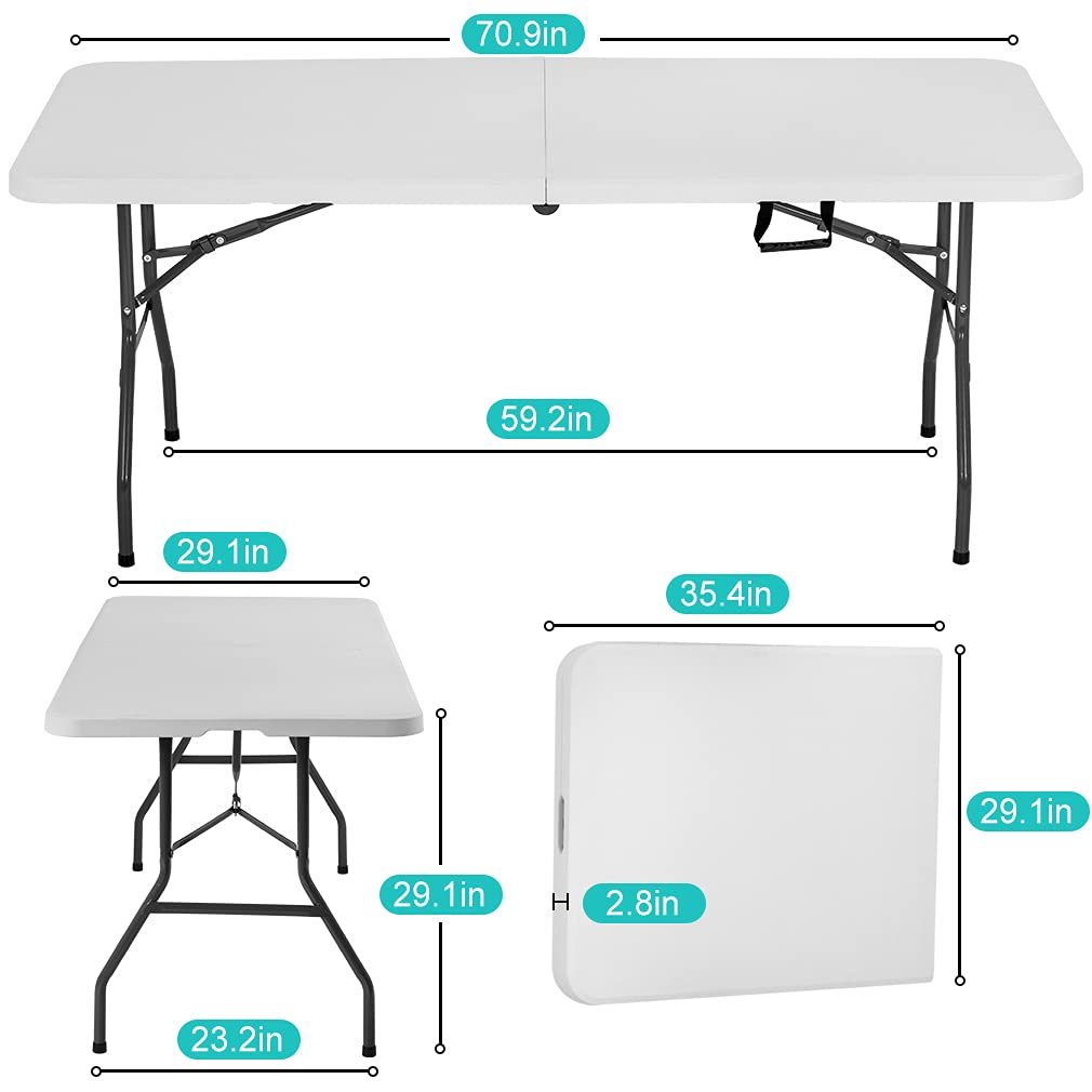 6 ft Folding Table Portable Heavy Duty Adjustable Height White M390821