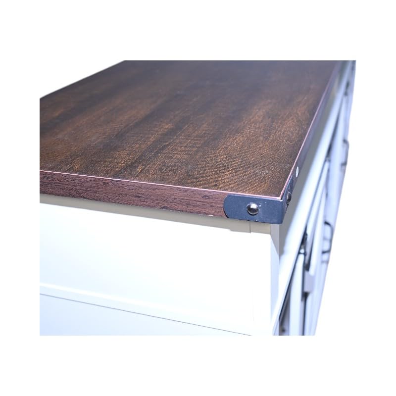 White Walnut Media Storage Cabinet with LED Light Strips U99327