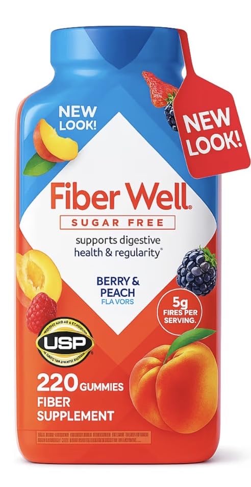 Sugar Free Peach Raspberry BlackBerry Fiber Gummies 220 Count 2 Pack L920417