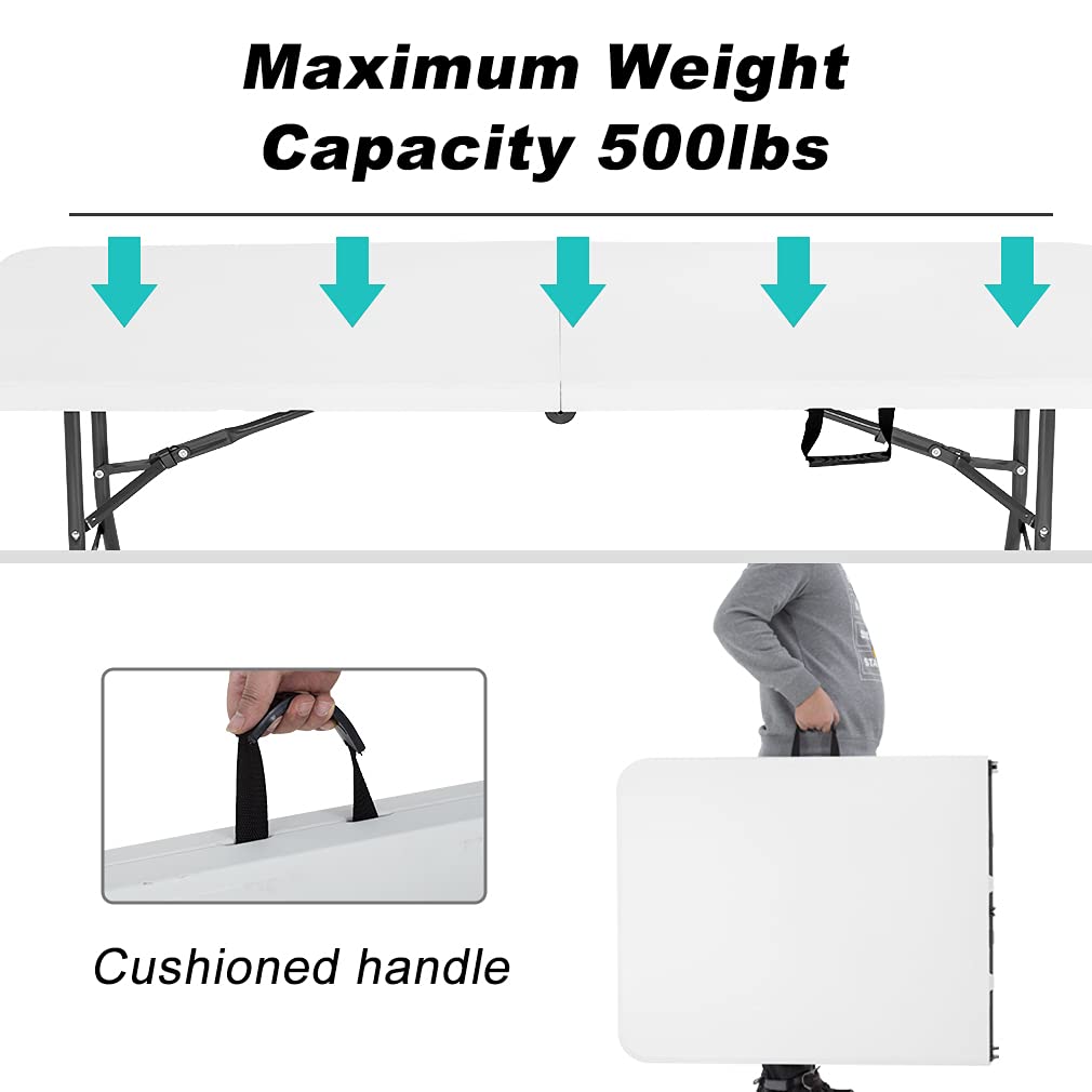 6 ft Folding Table Portable Heavy Duty Adjustable Height White M390821