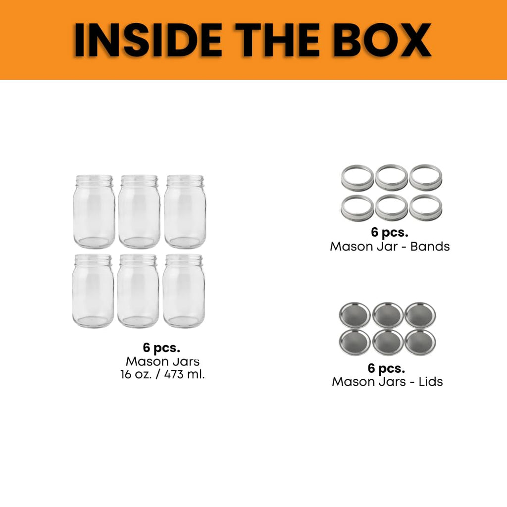 16 oz Regular Mouth Mason Jars Pack of 6 with Airtight Metal Lids X828254