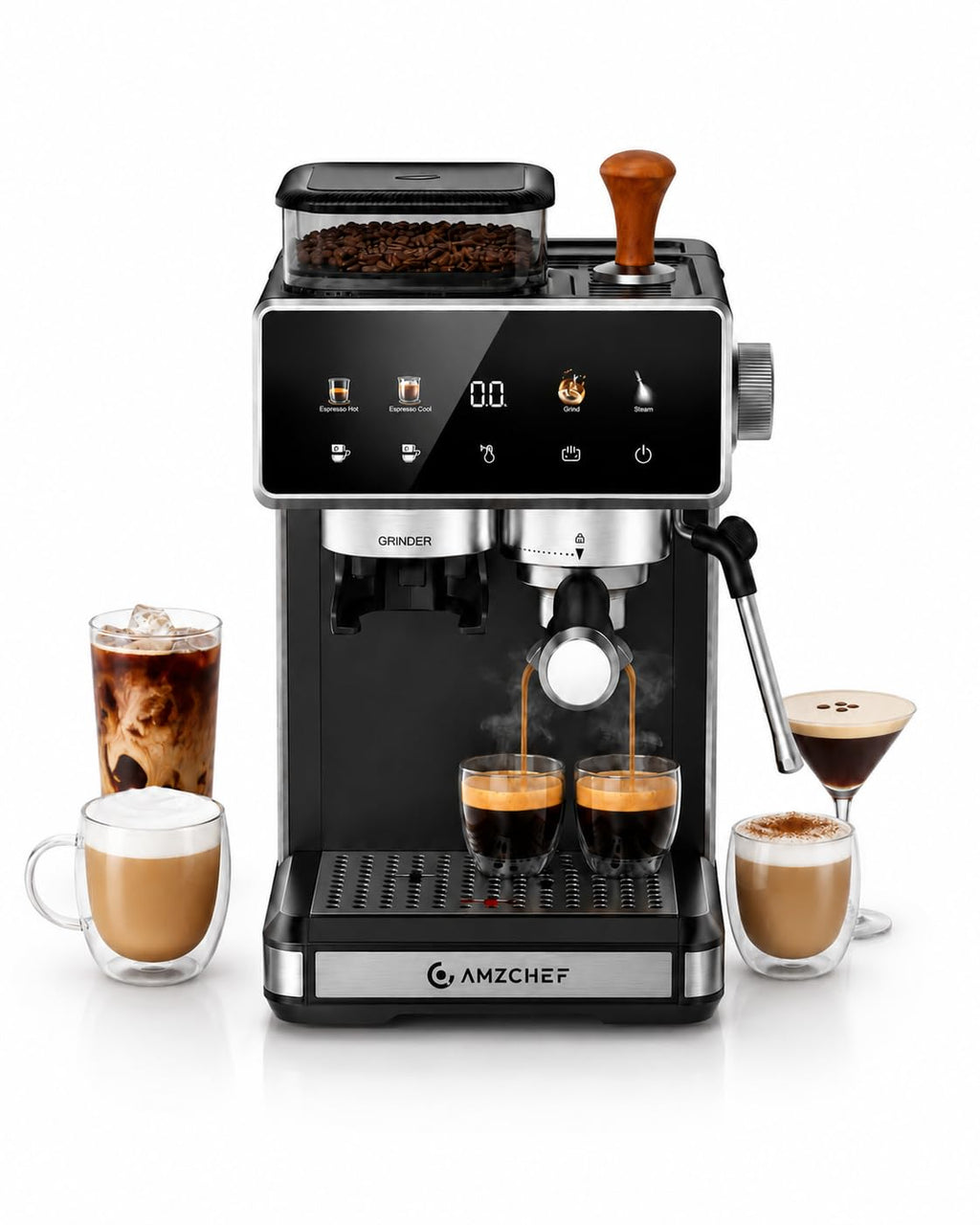 Black 20 Bar Espresso Machine with Grinder Y449
