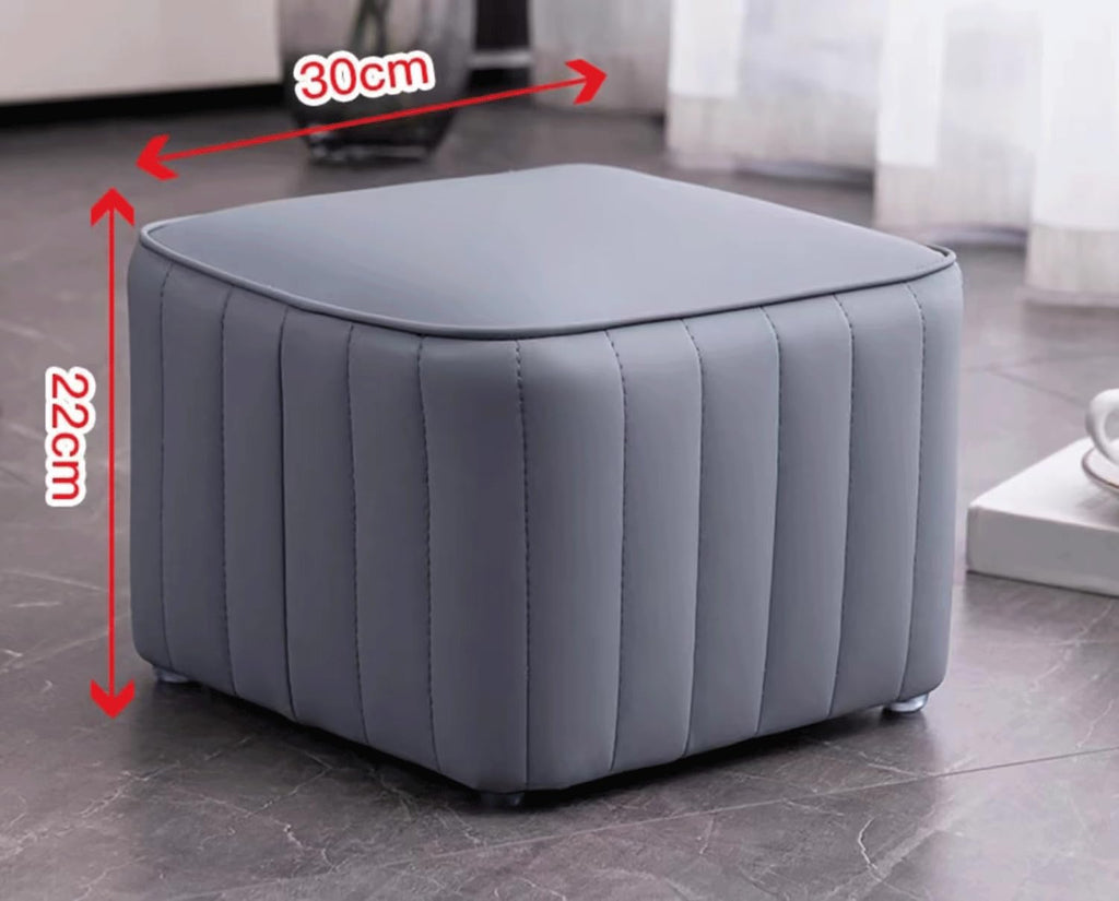Blue Leather Ottoman S6512