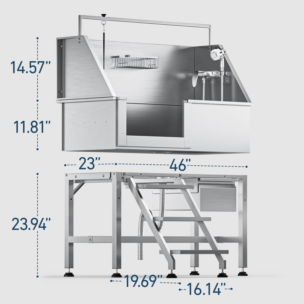 46" Stainless Steel Dog Washing Station with Removable Left Ramp & Storage Drawer B86502