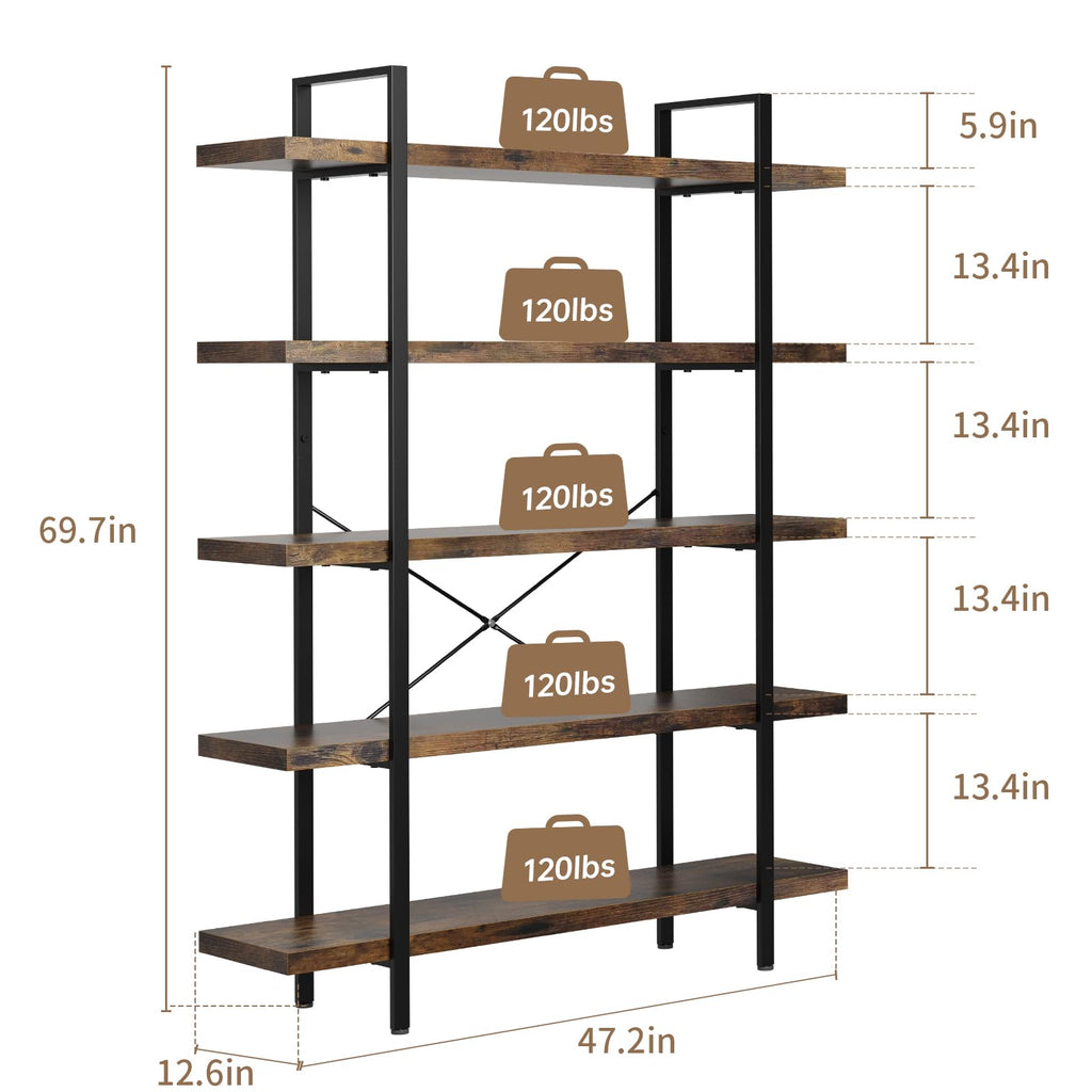 5 Tier Rustic Open Bookshelf I368280