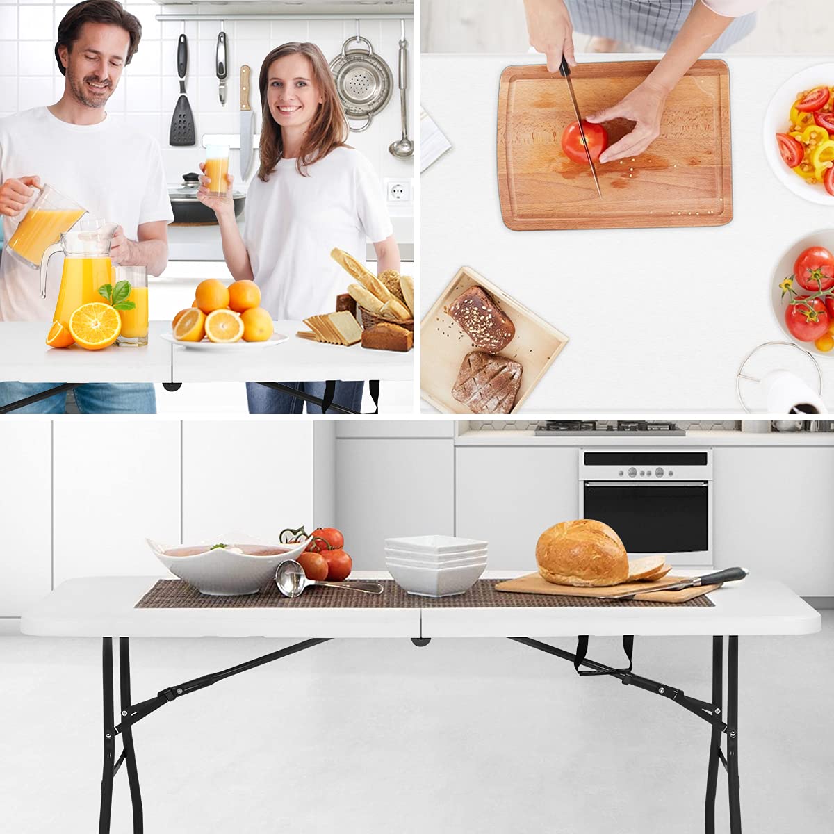 6 ft Folding Table Portable Heavy Duty Adjustable Height White M390821