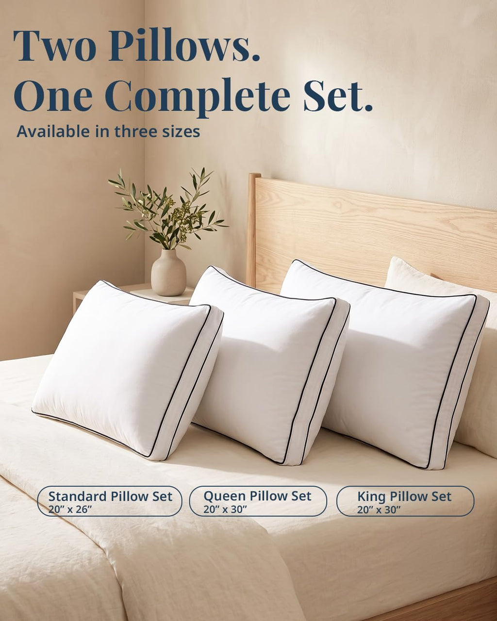 Standard Size White Bed Pillows Set of 2 T887