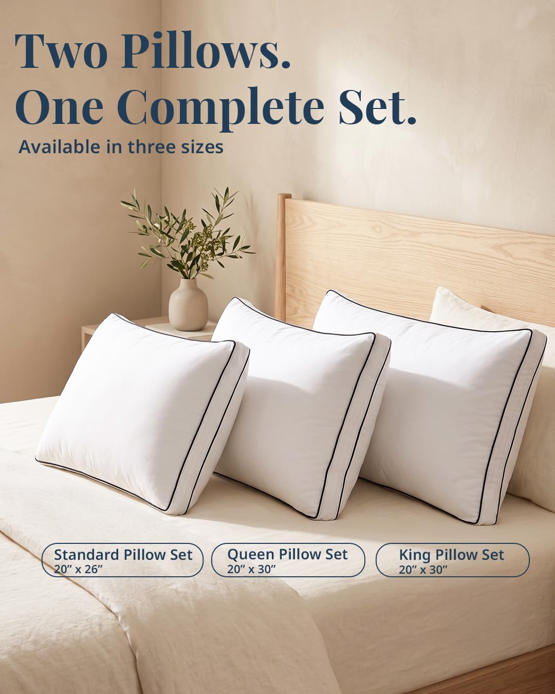 Standard Size White Bed Pillows Set of 2 T887