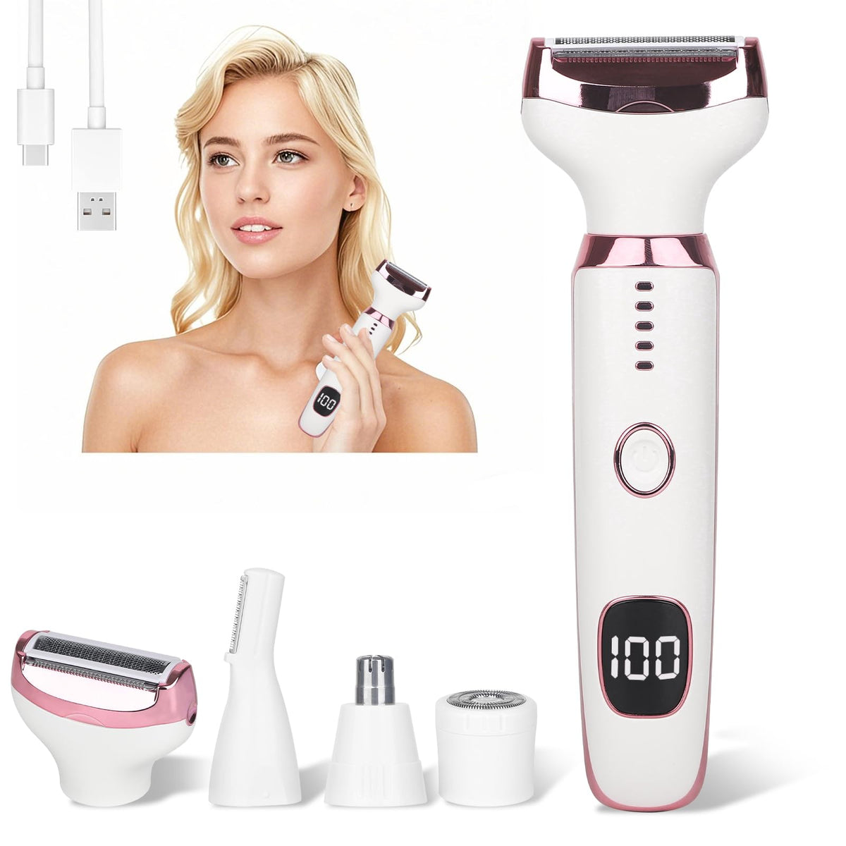 Pink White Rechargeable 4 in 1 Wet & Dry Electric Razor V5572