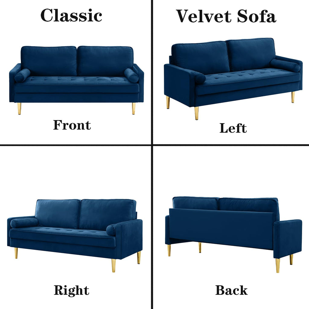 Navy Velvet 2-Seater Loveseat Sofa with Metal Legs Z909