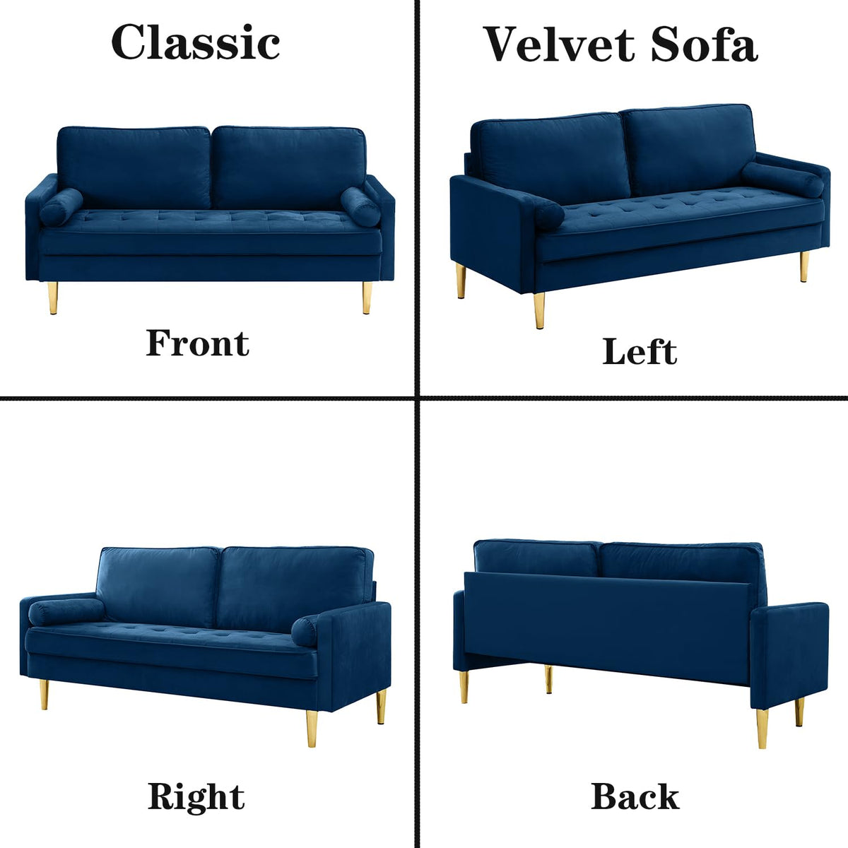 Navy Velvet 2-Seater Loveseat Sofa with Metal Legs Z909