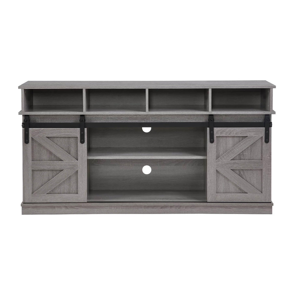 Grey Wood TV Stand with Sliding Barn Doors and 4 Drawers I7913