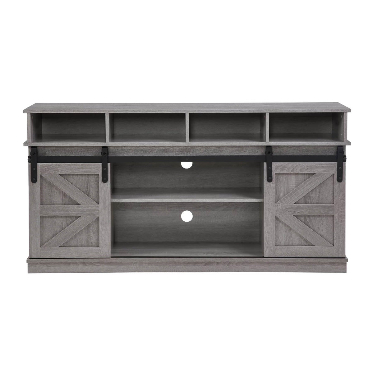 Grey Wood TV Stand with Sliding Barn Doors and 4 Drawers I7913