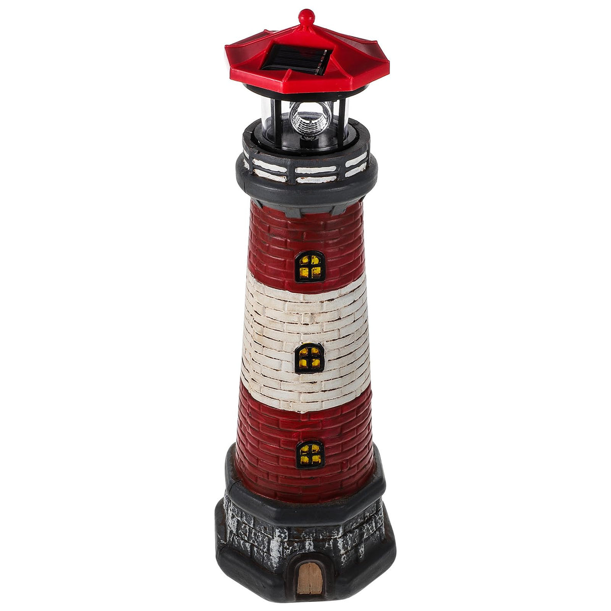Solar Lighthouse Statue with LED Light 14.76 Inch Red E996468