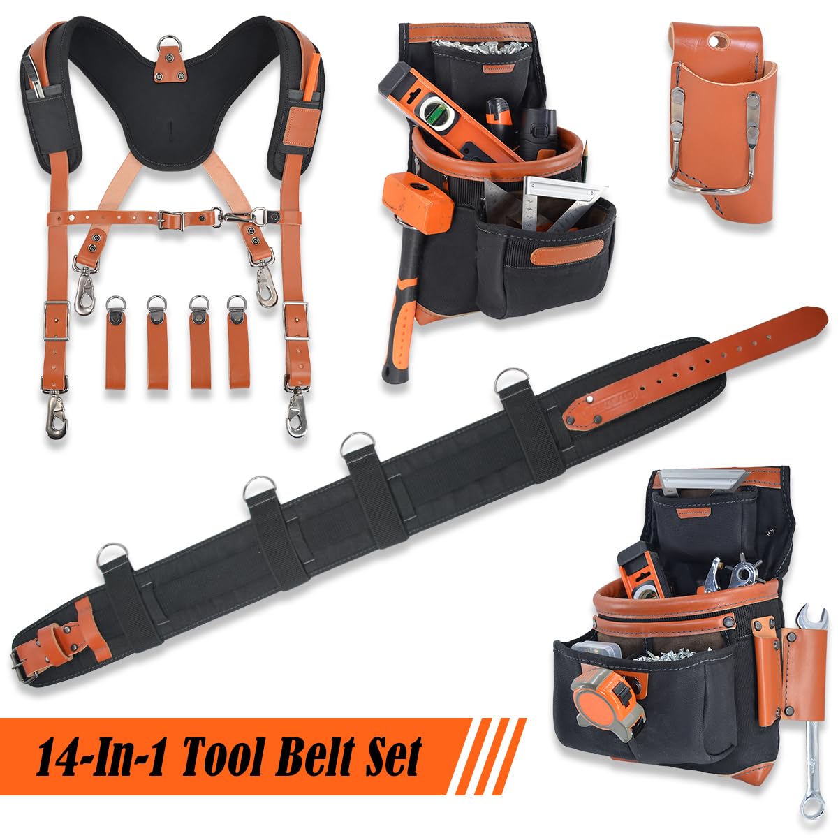 Top-Grain Leather Tool Belt With Suspenders R59958