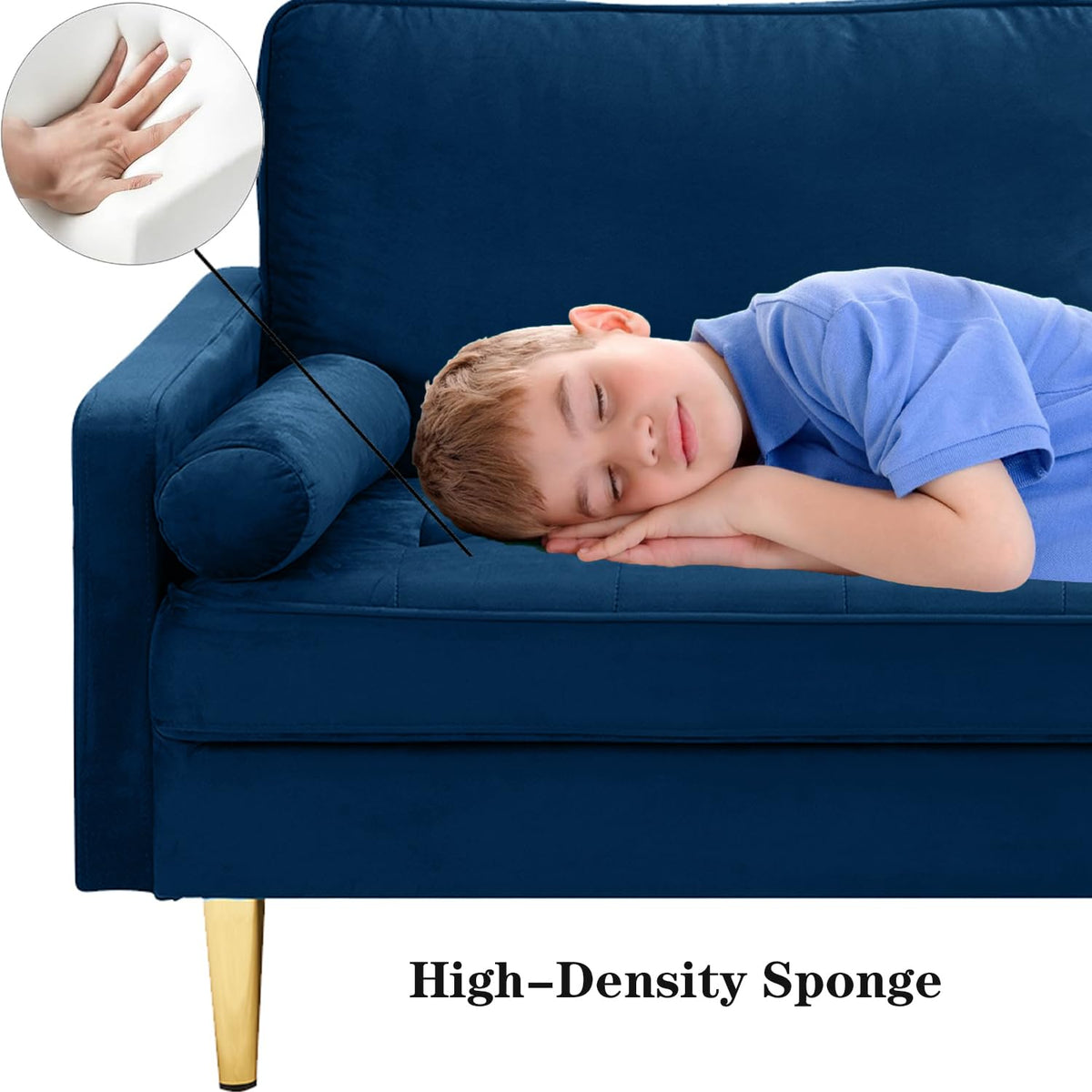 Navy Velvet 2-Seater Loveseat Sofa with Metal Legs Z909