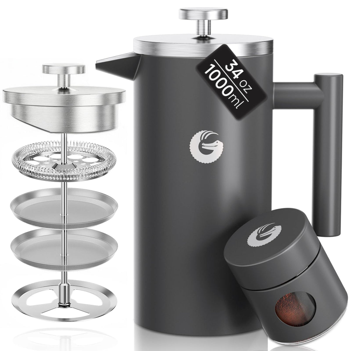 Gray 34 oz French Press Coffee Maker B731977