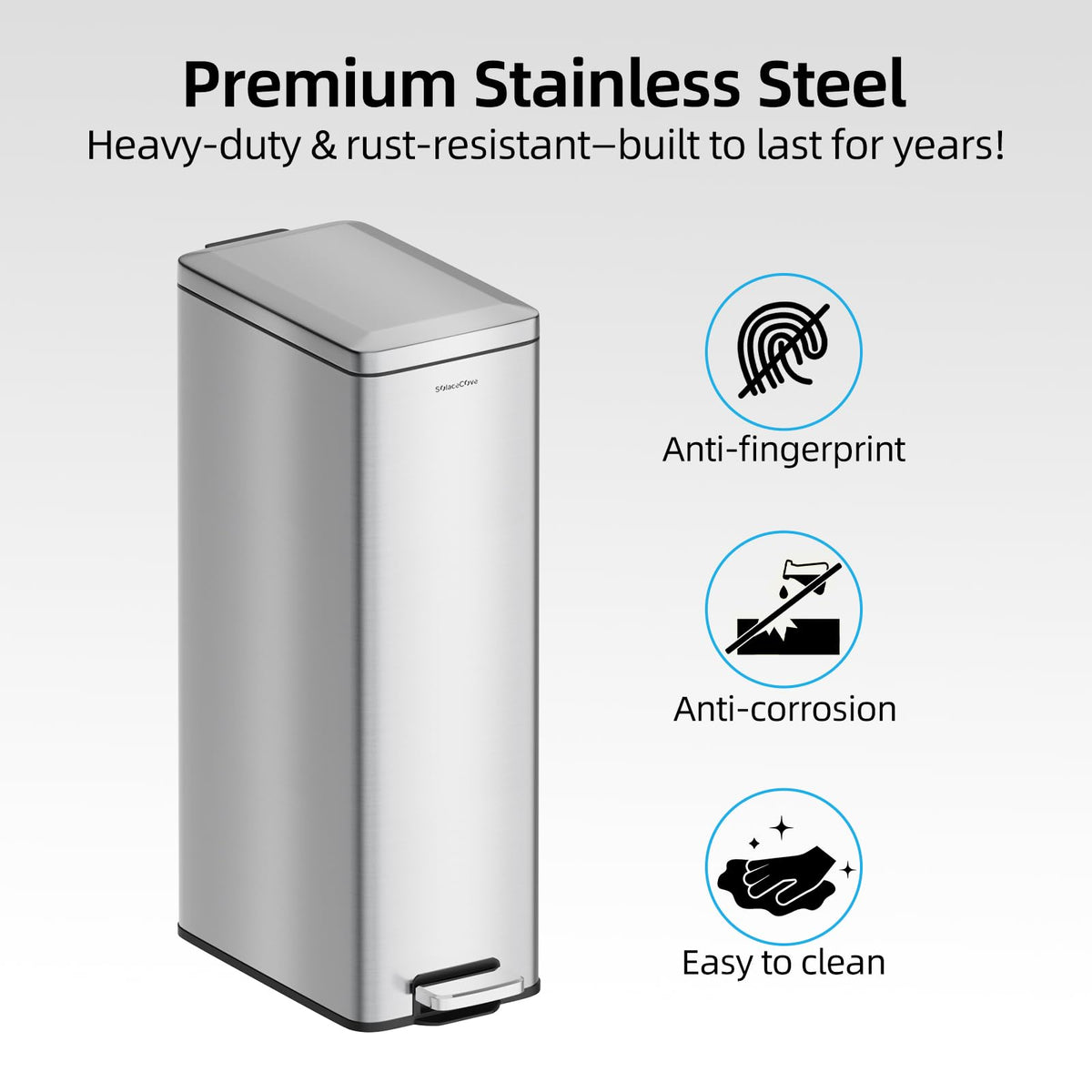 8 Gallon Stainless Steel Trash Can with Soft Close Lid U903