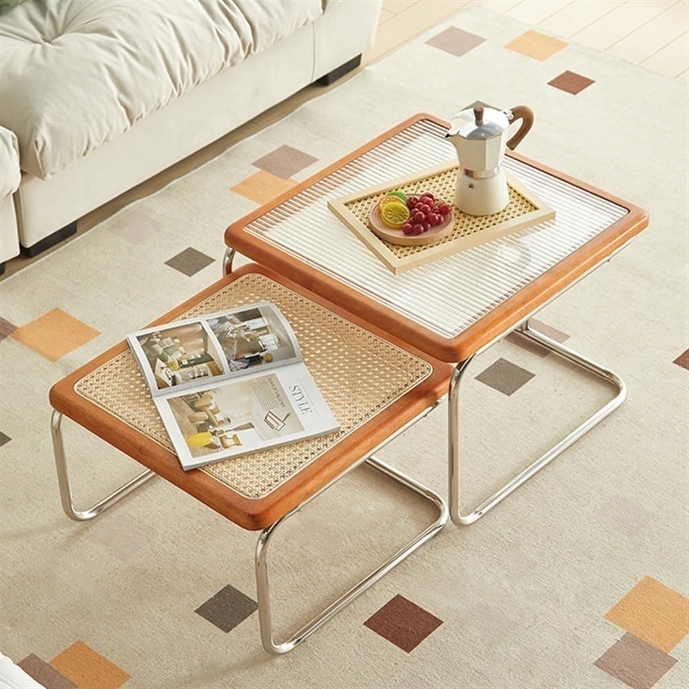 Square Coffee Table Set of 2 Rattan Y67360