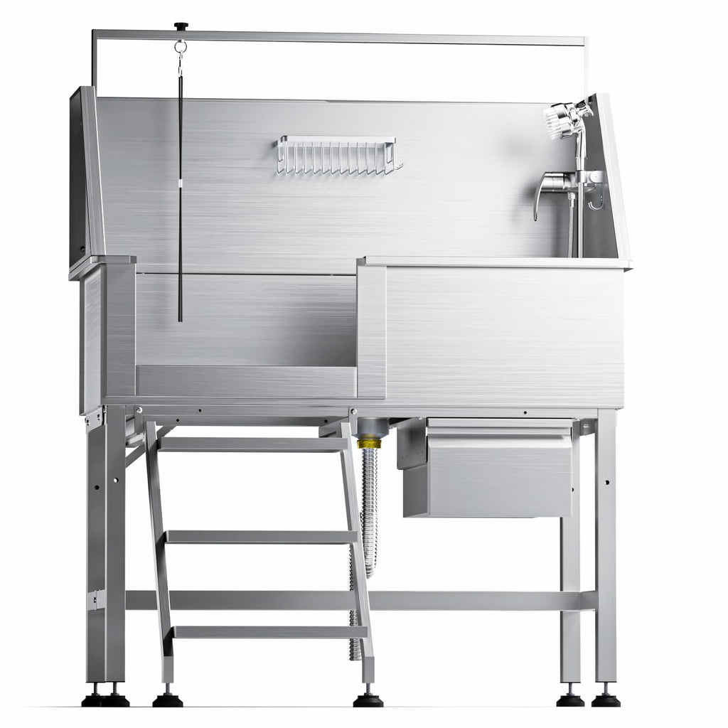 46" Stainless Steel Dog Washing Station with Removable Left Ramp & Storage Drawer B86502
