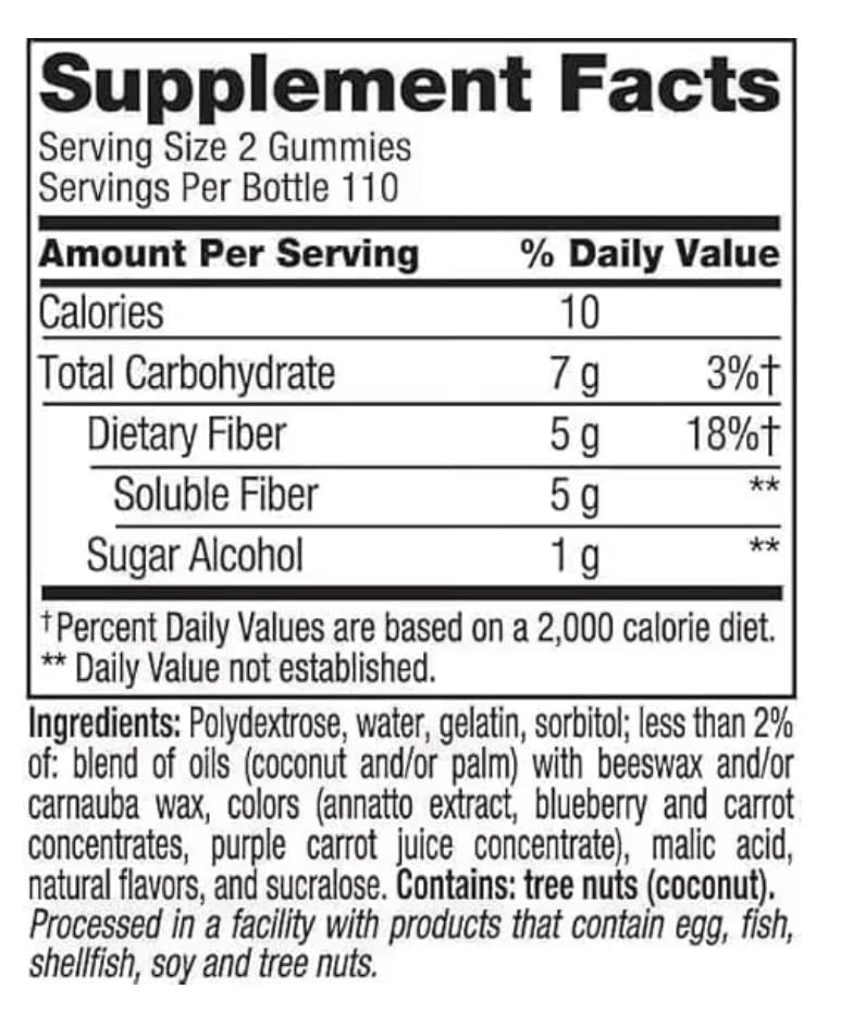 Sugar Free Peach Raspberry BlackBerry Fiber Gummies 220 Count 2 Pack L920417