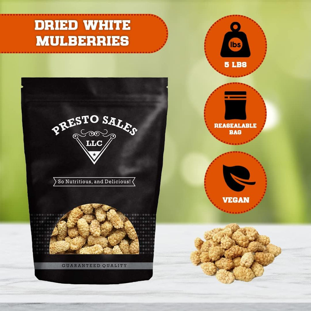 Sun Dried White Mulberries 5 lbs. Resealable Pouch A841229