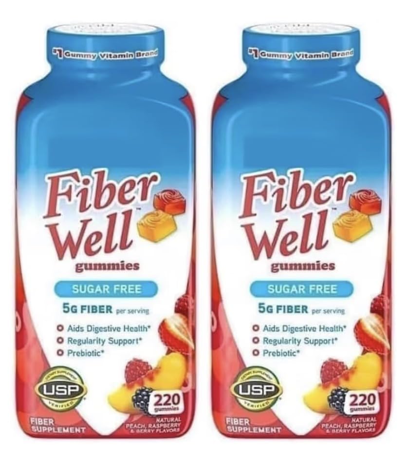 Sugar Free Peach Raspberry BlackBerry Fiber Gummies 220 Count 2 Pack L920417