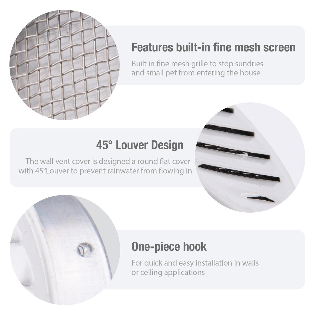 Round Aluminum Louver with Debris Screen, 2 Inches, White, 6-Pack Y744987