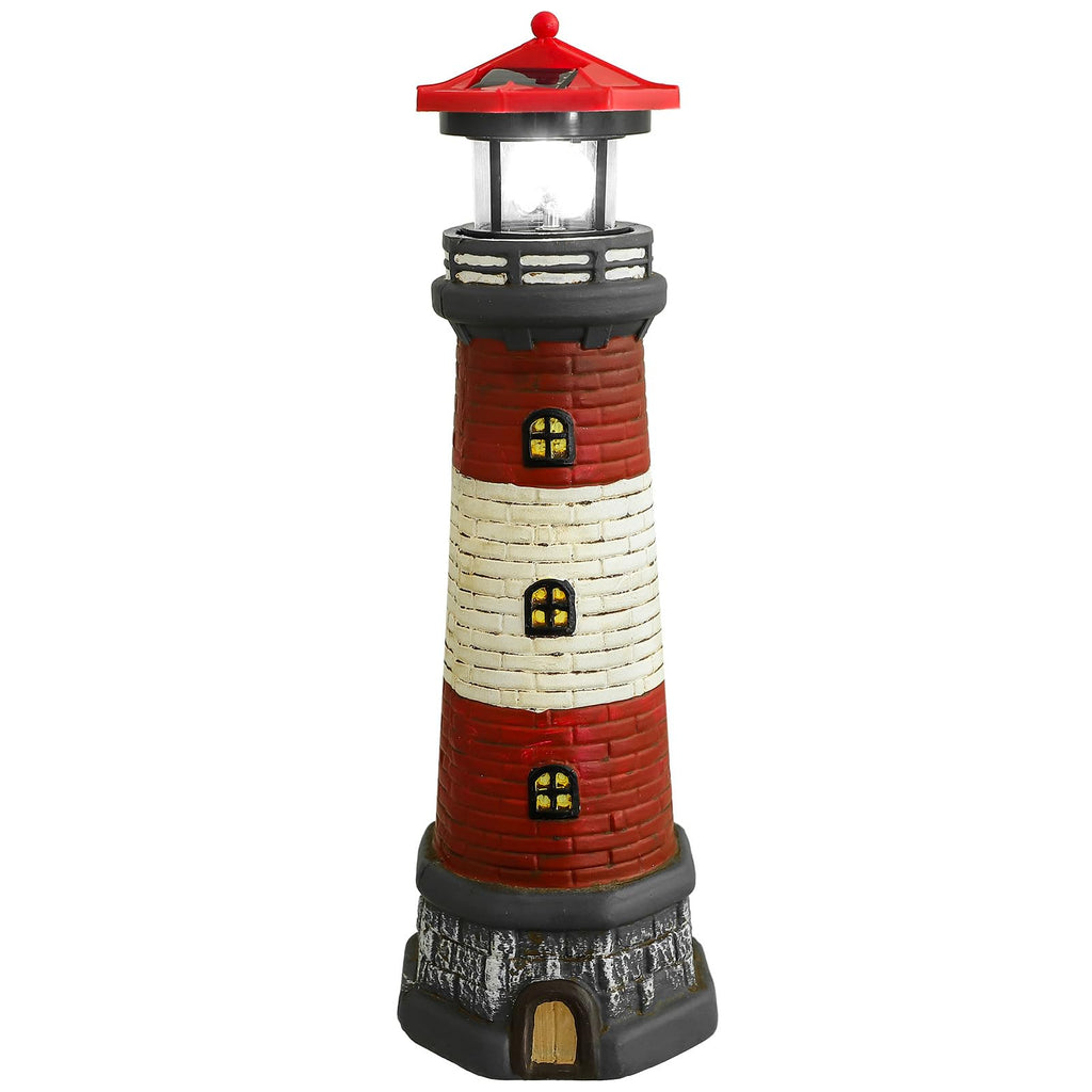 Solar Lighthouse Statue with LED Light 14.76 Inch Red E996468