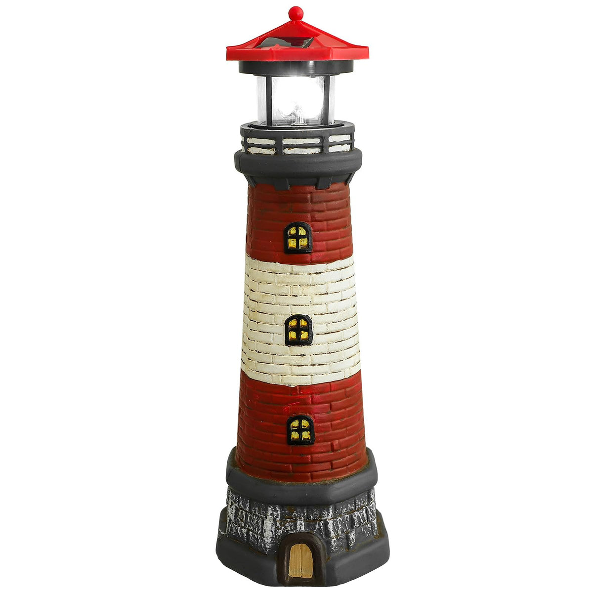 Solar Lighthouse Statue with LED Light 14.76 Inch Red E996468