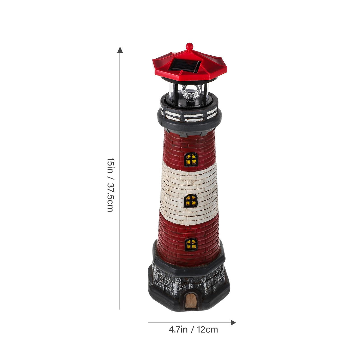 Solar Lighthouse Statue with LED Light 14.76 Inch Red E996468
