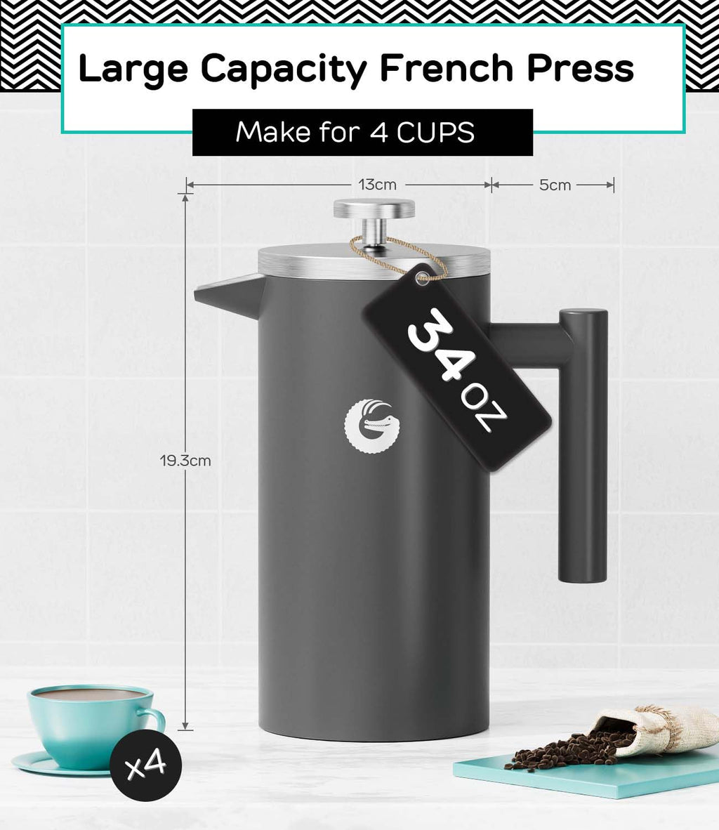 Gray 34 oz French Press Coffee Maker B731977