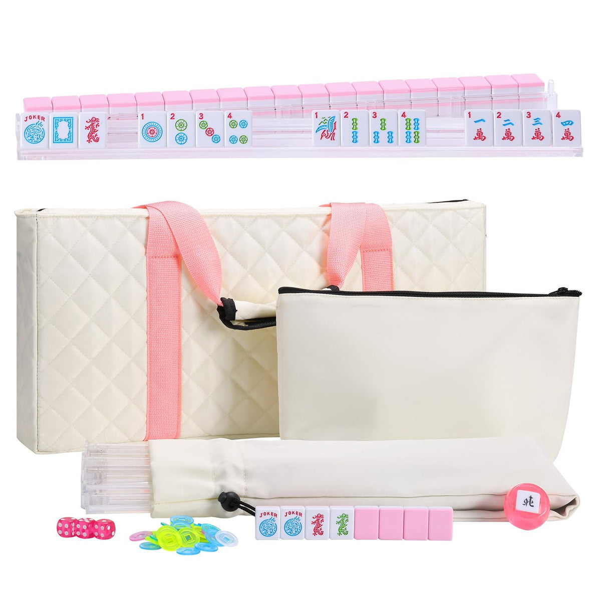166 Pink Mahjong Set with Bag and 4 Racks T934639