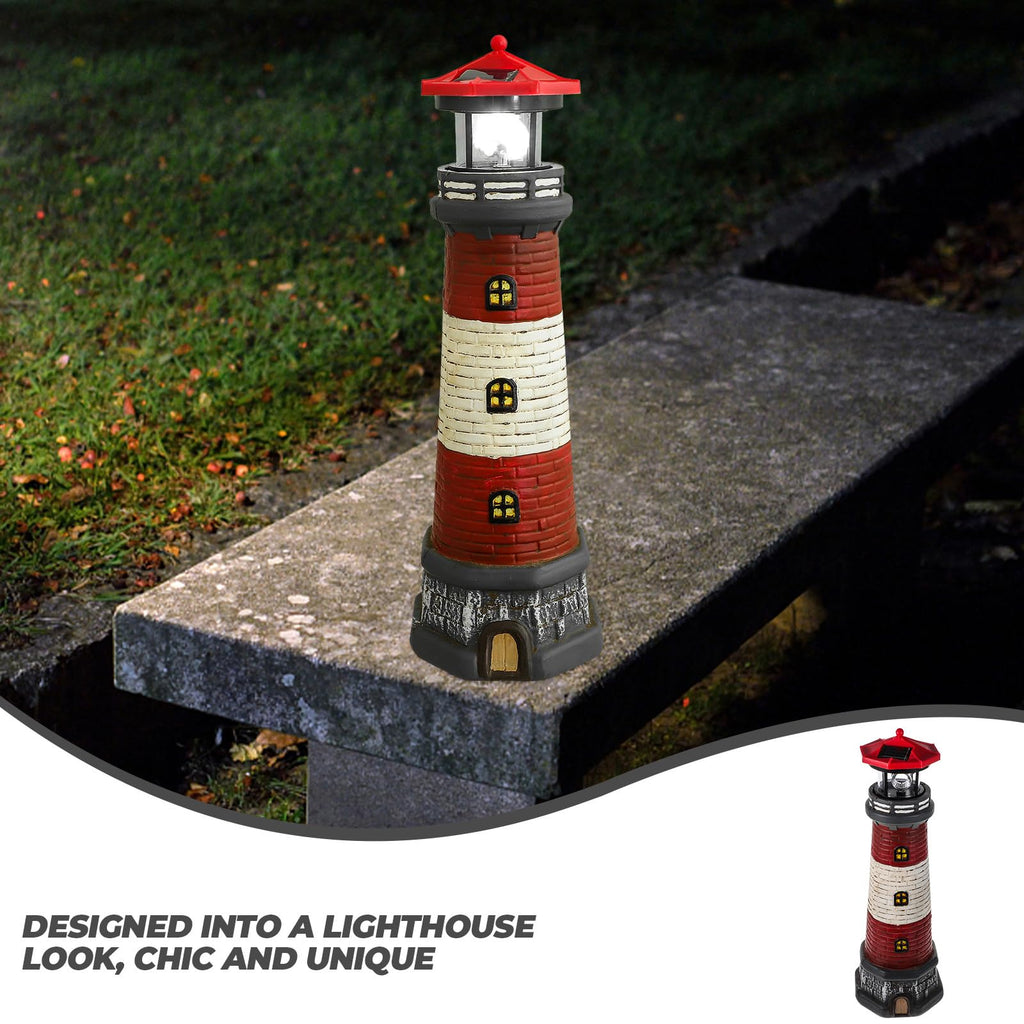 Solar Lighthouse Statue with LED Light 14.76 Inch Red E996468