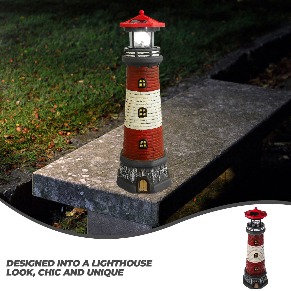 Solar Lighthouse Statue with LED Light 14.76 Inch Red E996468