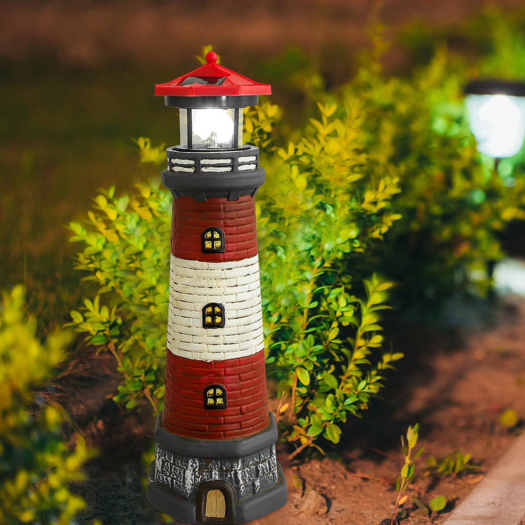 Solar Lighthouse Statue with LED Light 14.76 Inch Red E996468