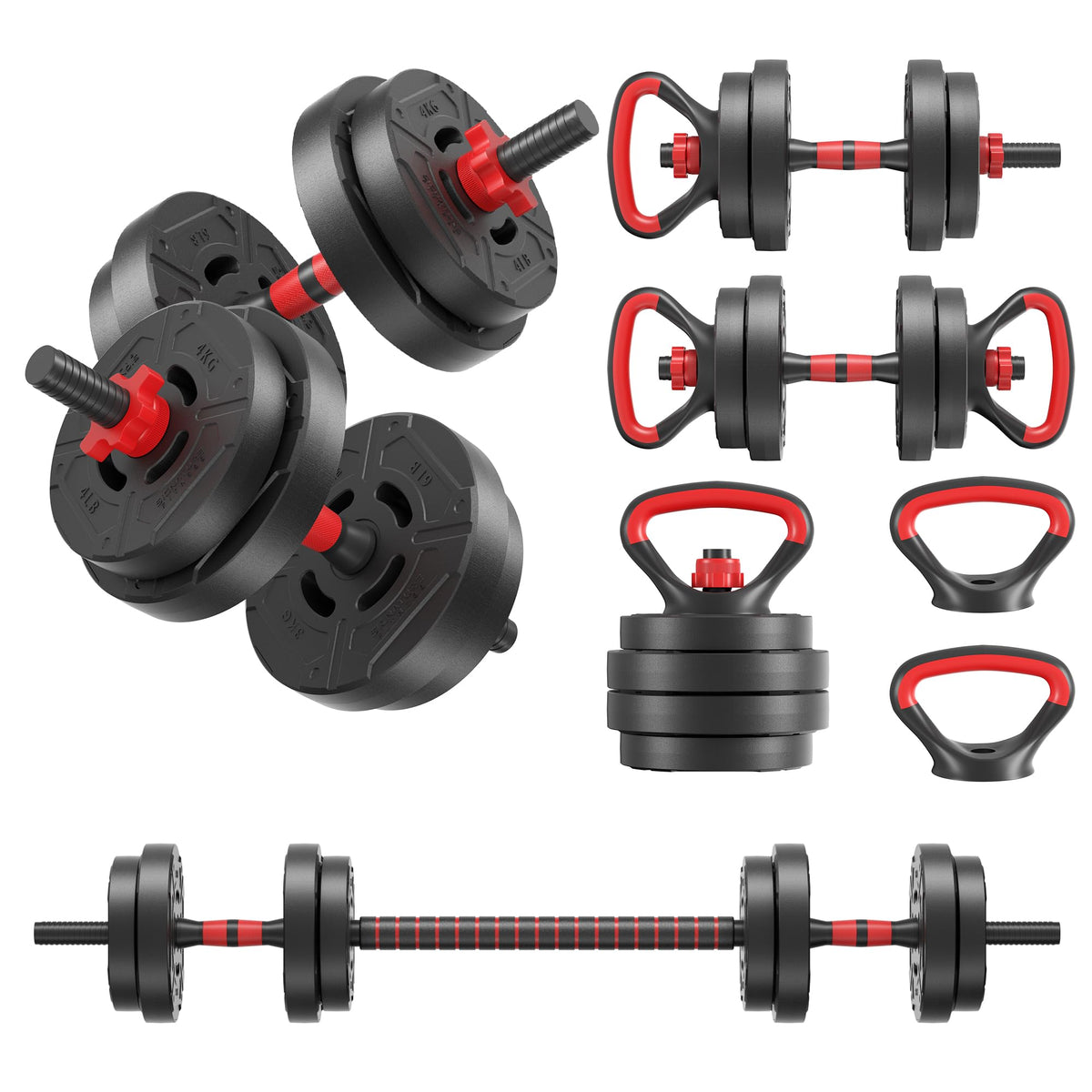 Adjustable 40/60LBS Dumbbell Barbell Kettlebell Set I727