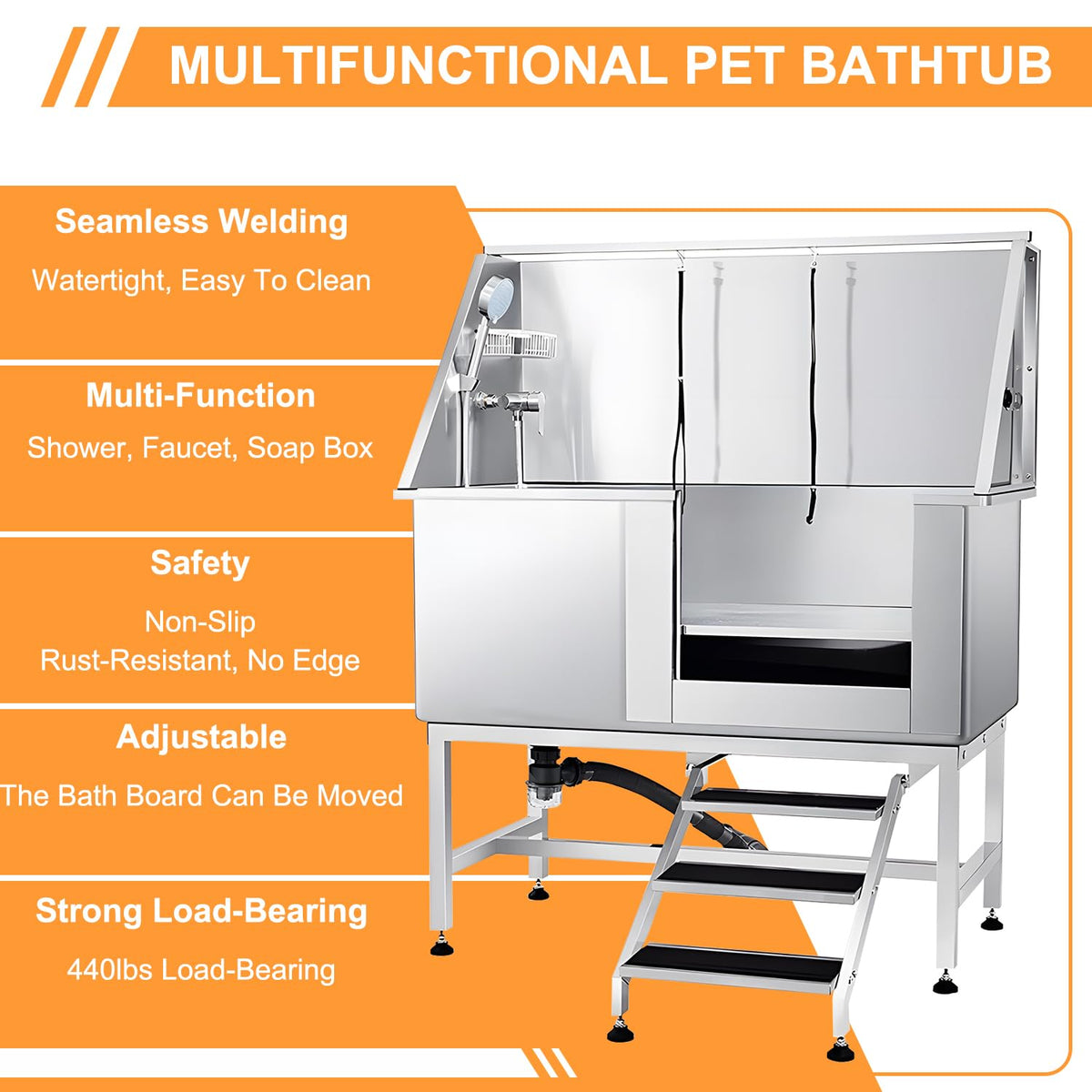 Stainless Steel Dog Washing Station with Stairs Z462