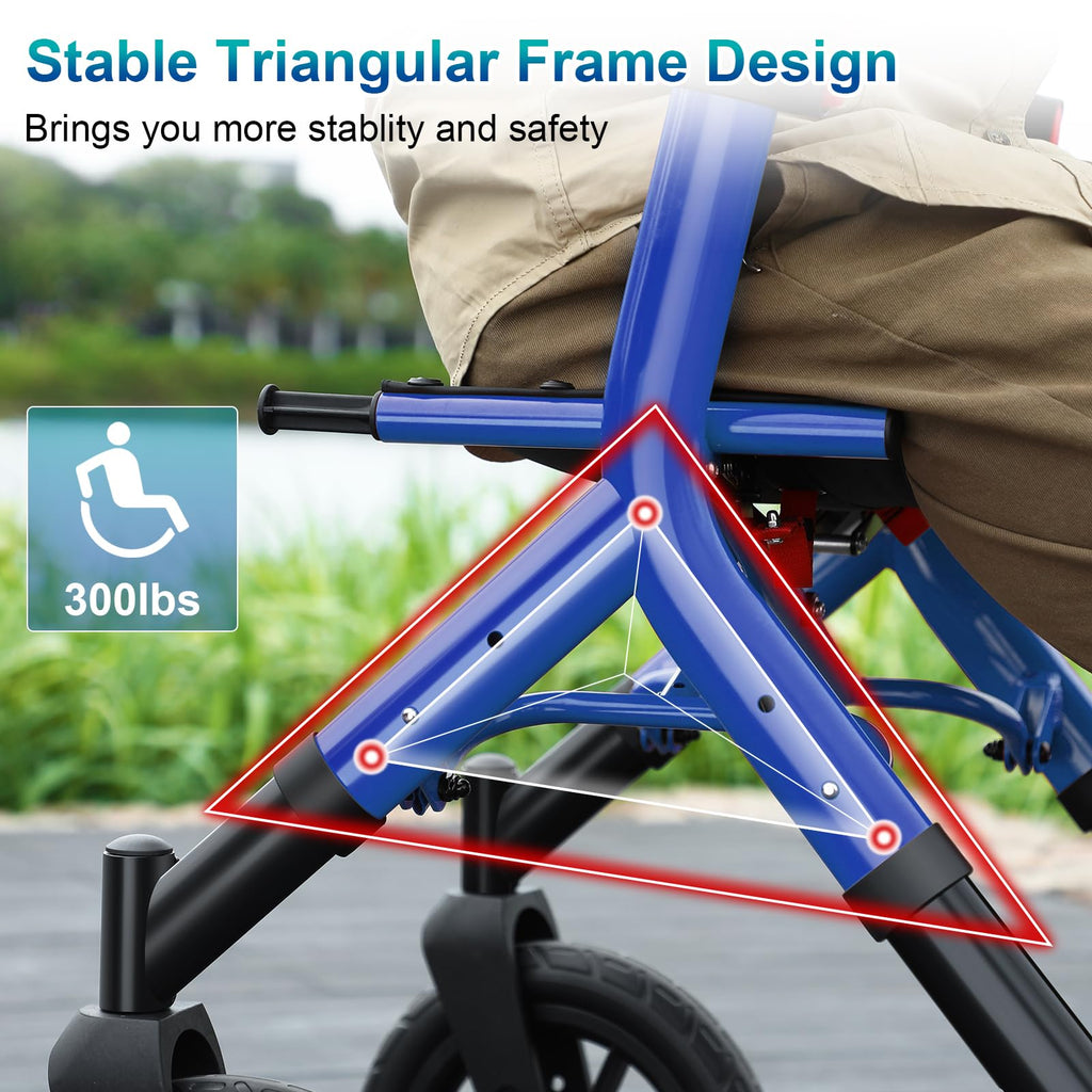 Blue Foldable Tall Walker with Seat K844266