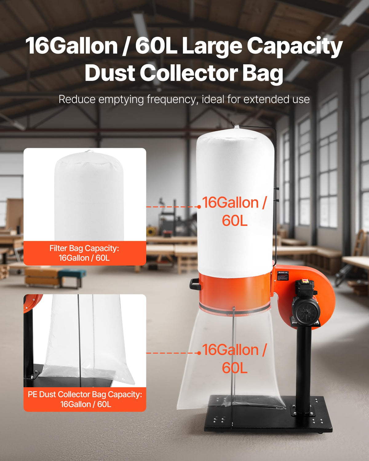800 CFM 2.5 Micron 1HP 16-Gallon Dust Collector S4984