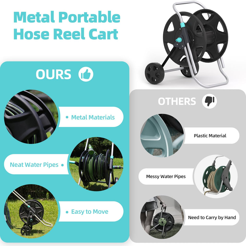 Metal Heavy Duty Garden Hose Reel Cart with Wheels C3315