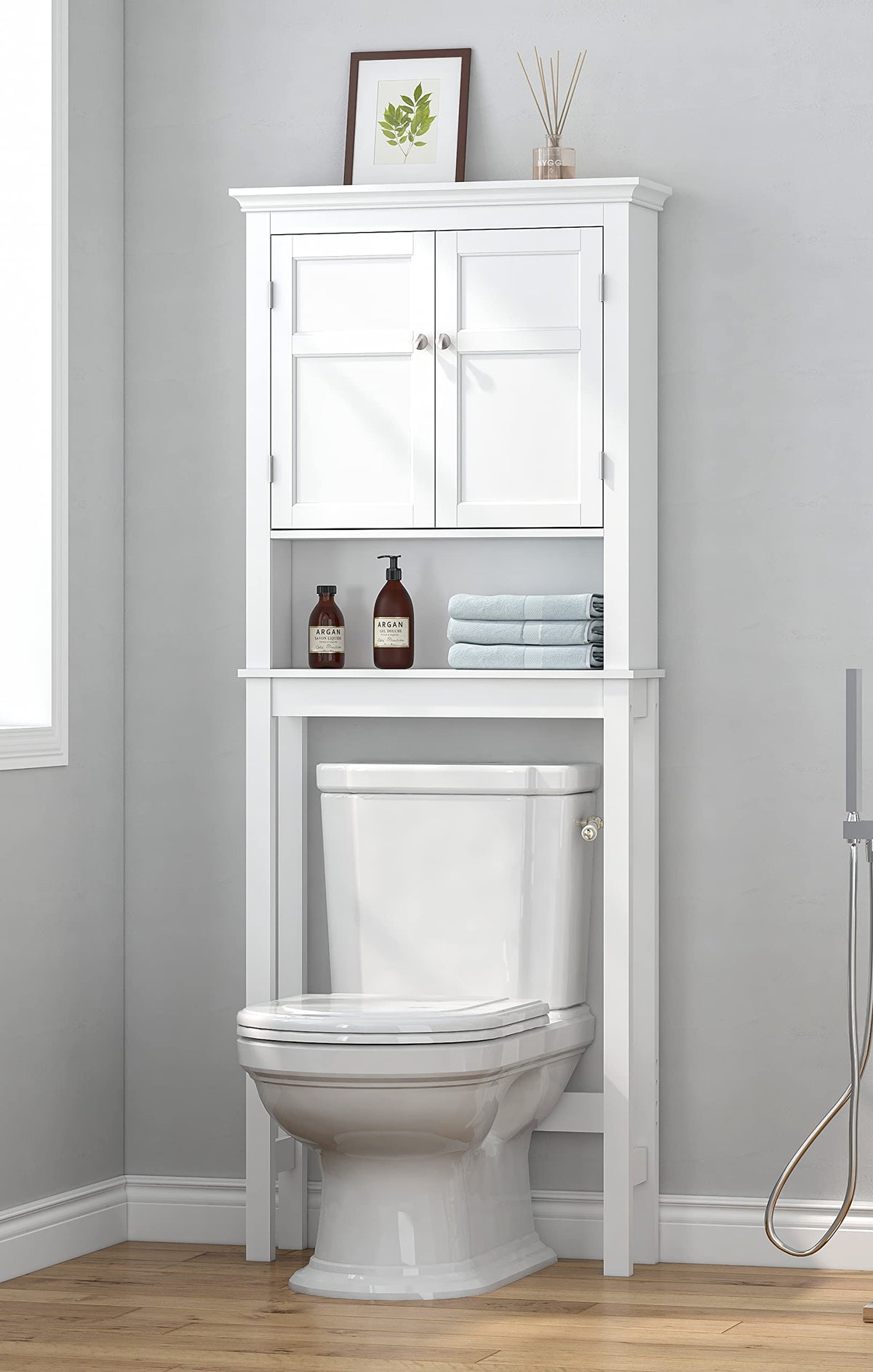 Over the Toilet Storage Cabinet with Doors and Adjustable Shelf V378